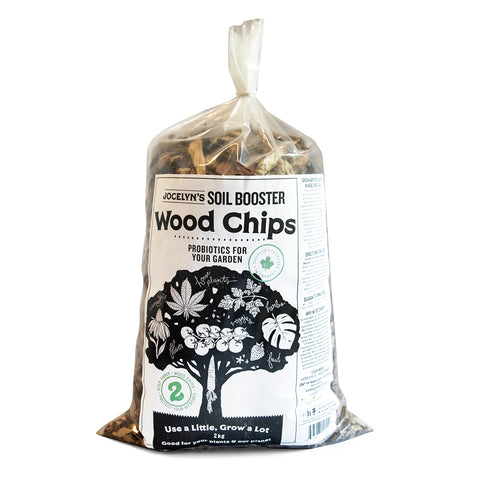 jocelyns soil booster wood chips in clear bag