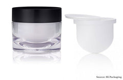 photo of a cream jar beside a skincare refill pod