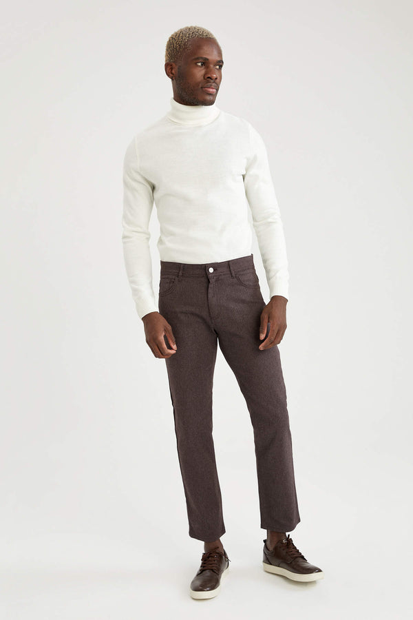 Regular Fit Elasticated Waist Trousers - Brown