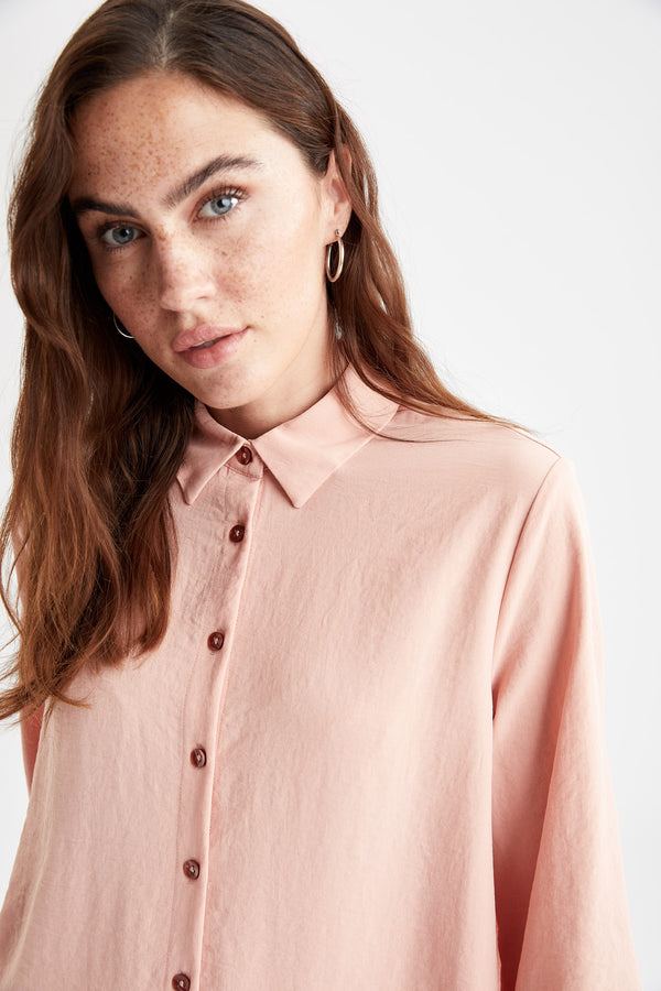Relax Fit A-Line Silk Tunic Shirt - Pink