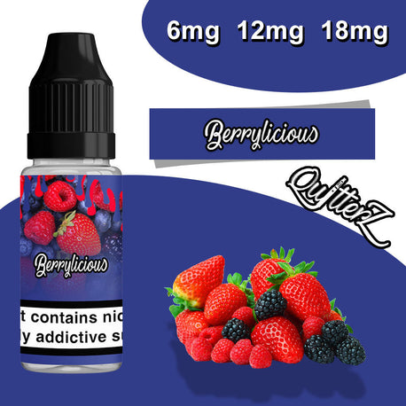 QuitterZ Berrylicious 10ml e væske Høy PG 70Pg 30Vg