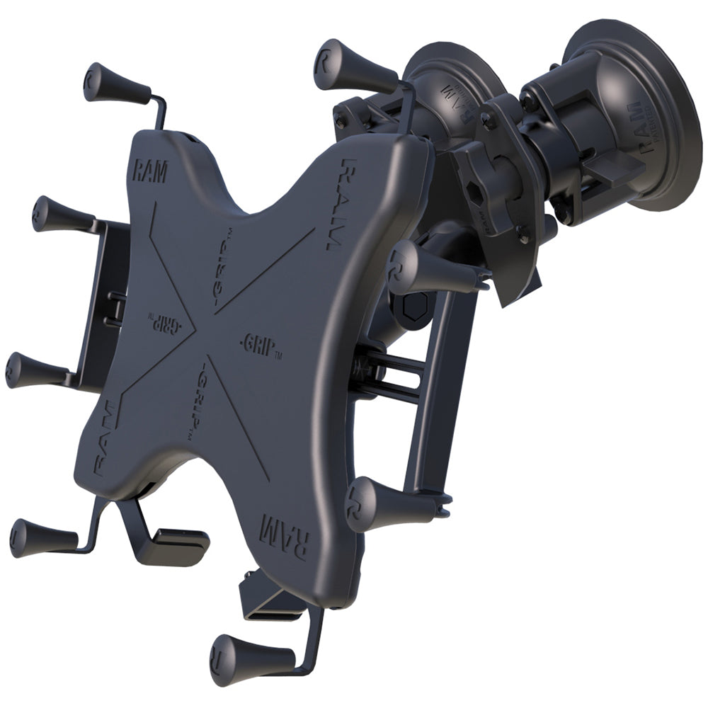 RAM Mount Dual Articulating Suction Cup w/Medium Length Double Socket Arm  Universal X-Grip Cradle f/12