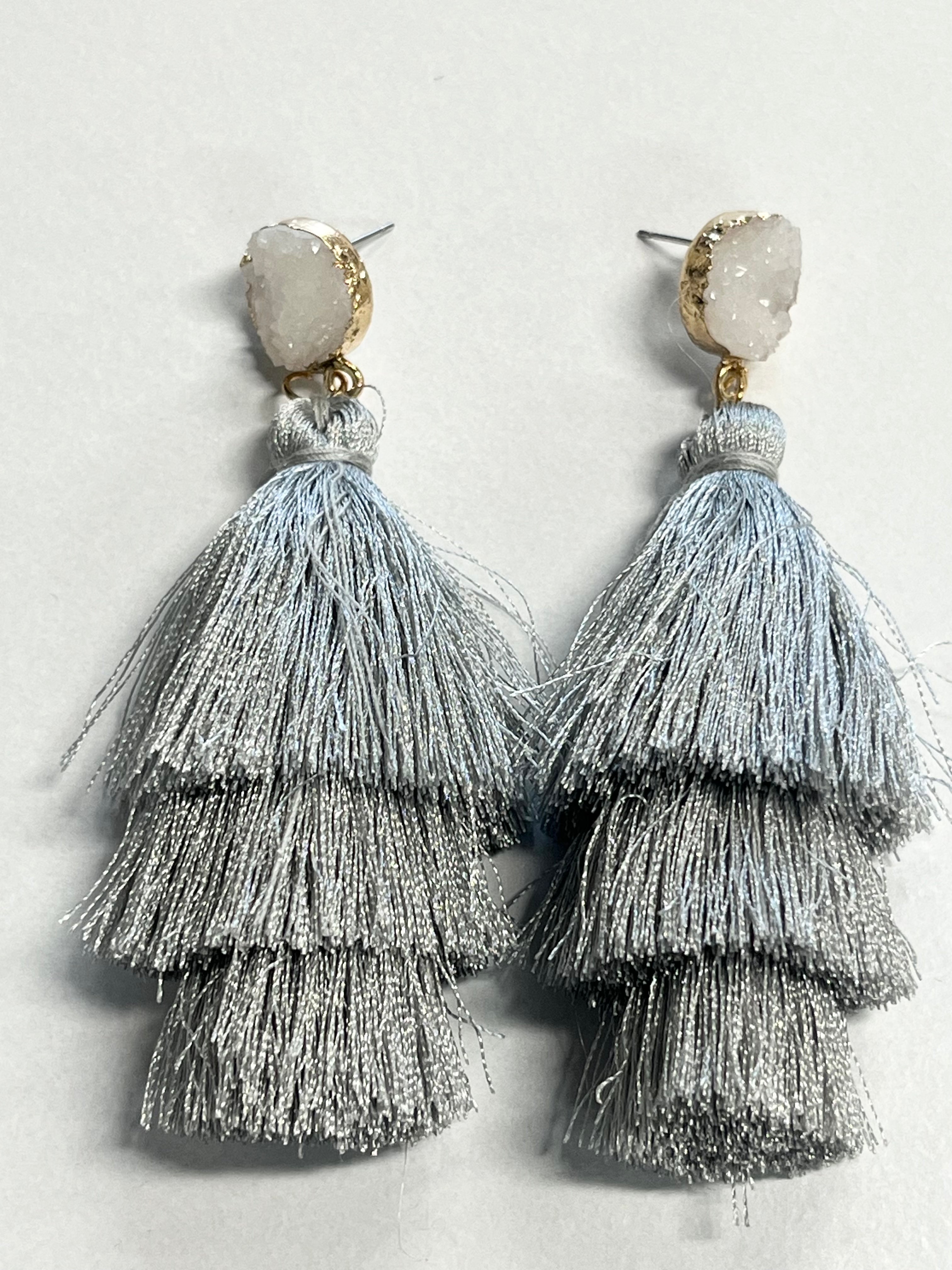 Tassel Earrings w/ a Twist Lt Grey