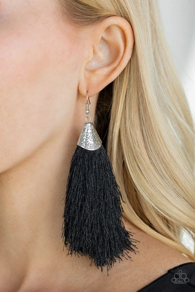 Tassel Temptress - Black Tassel Fringe Earrings