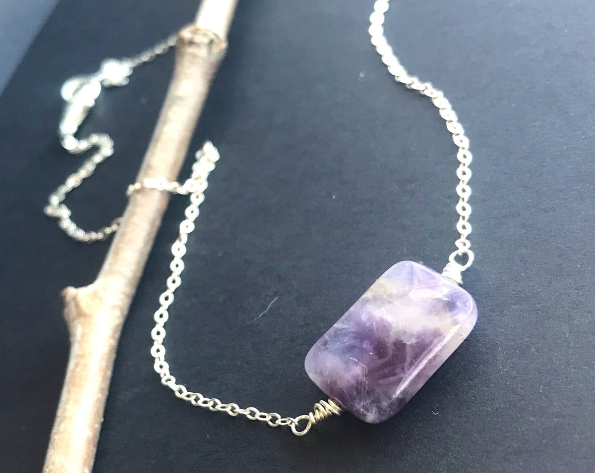 Amethyst Necklace, Handmade Gift Sterling Silver simple purple ...