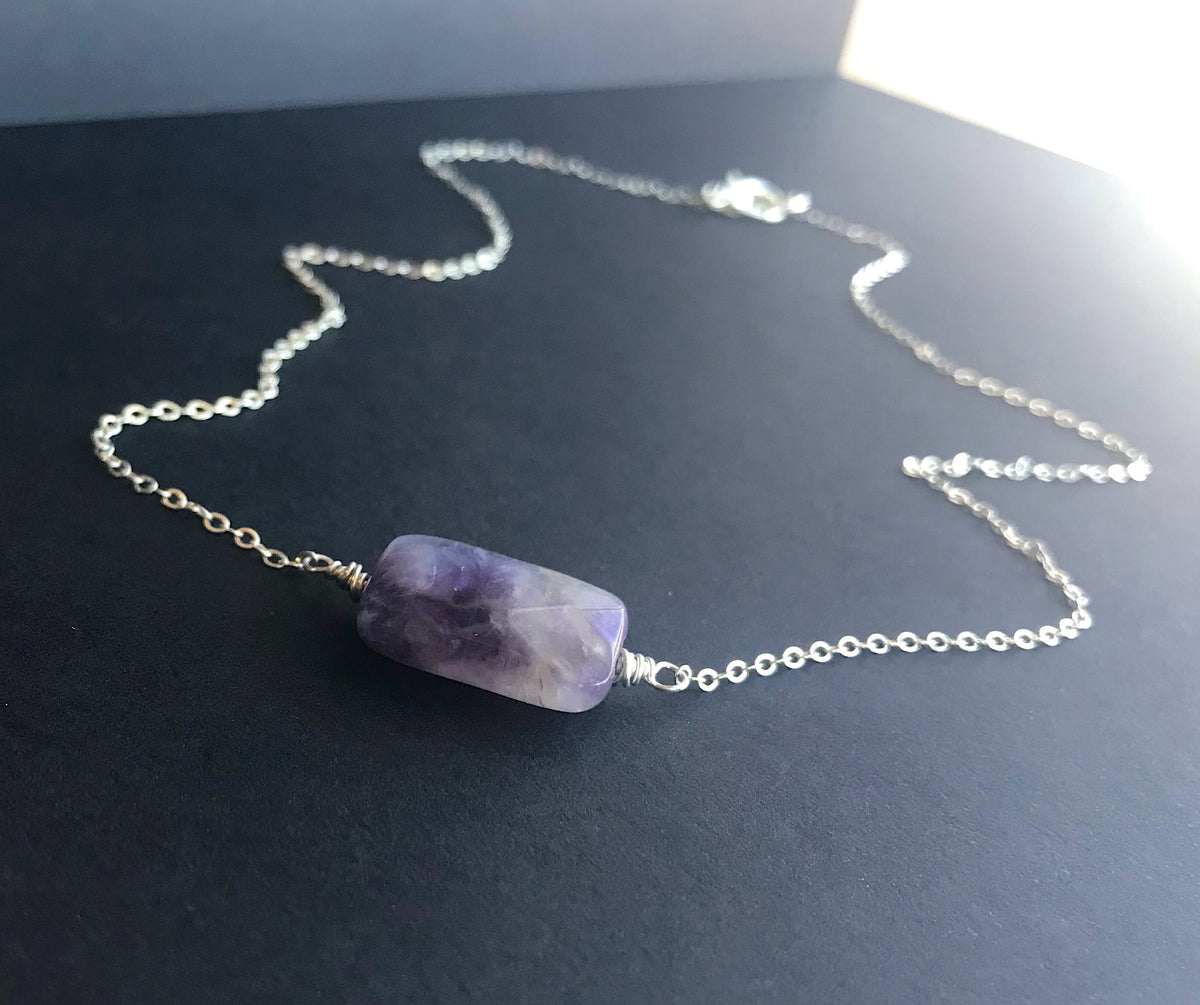Amethyst Necklace, Handmade Gift Sterling Silver simple purple ...