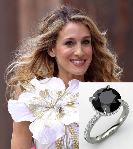 carrie bradshaw engagement ring, black diamonds, black diamond ring