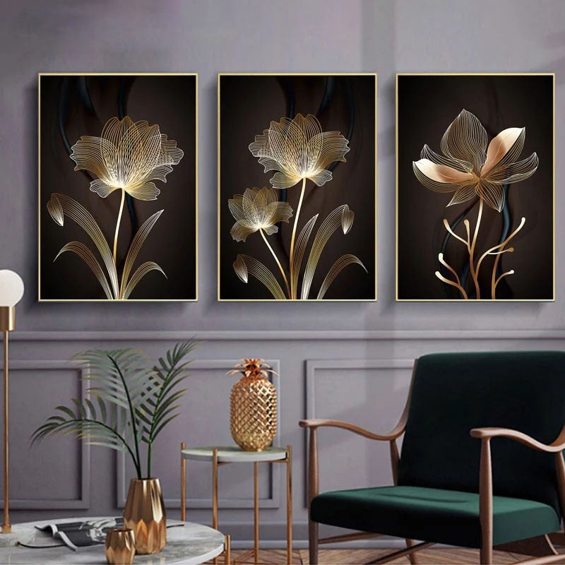 Golden Flowers Abstract Wall Art Canvas Print – OP Decor