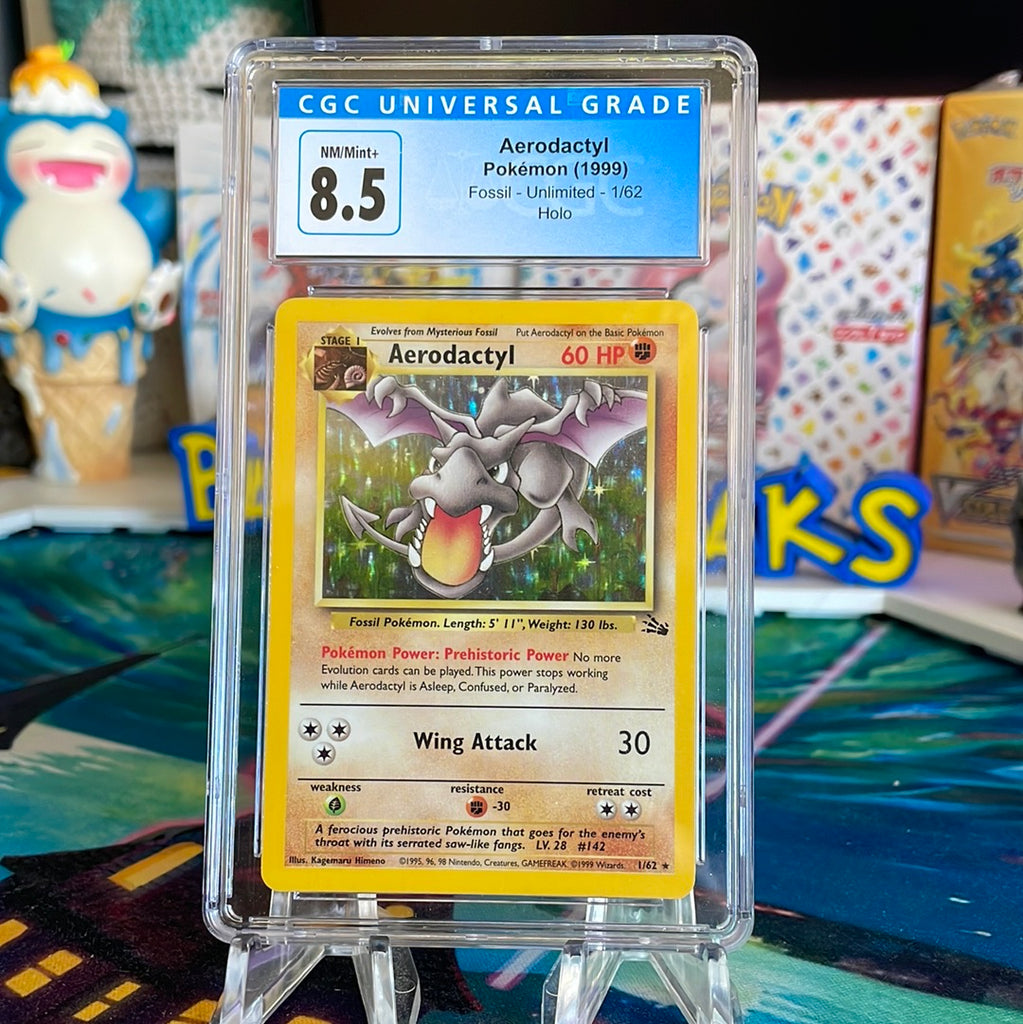 Awesome BGS 7.5 NMp 1ST EDITION AERODACTYL Fossil Set Holographic
