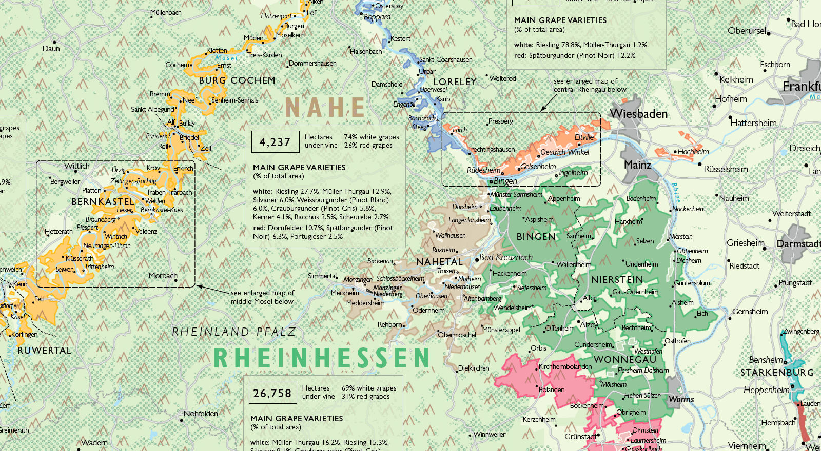 De Long Wine Map of Germany - Mosel, Rheinhessen