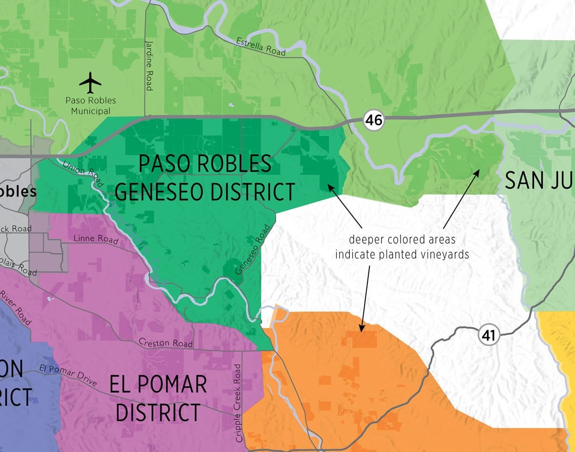 Wine Map of Paso Robles De Long