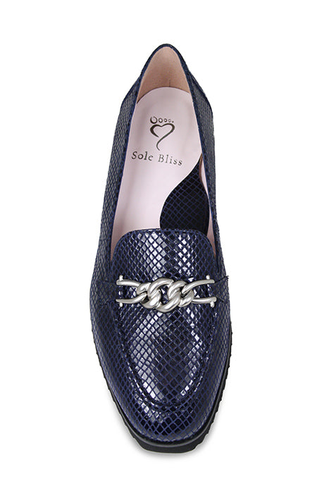 Tamara: Navy Snake Leather - Platform Loafers for Bunions | Sole Bliss