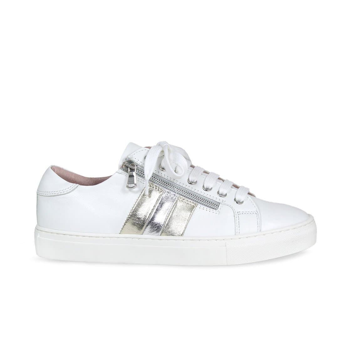 Sprint: White Leather & Metallic - Sporty Trainers for Bunions | Sole Bliss