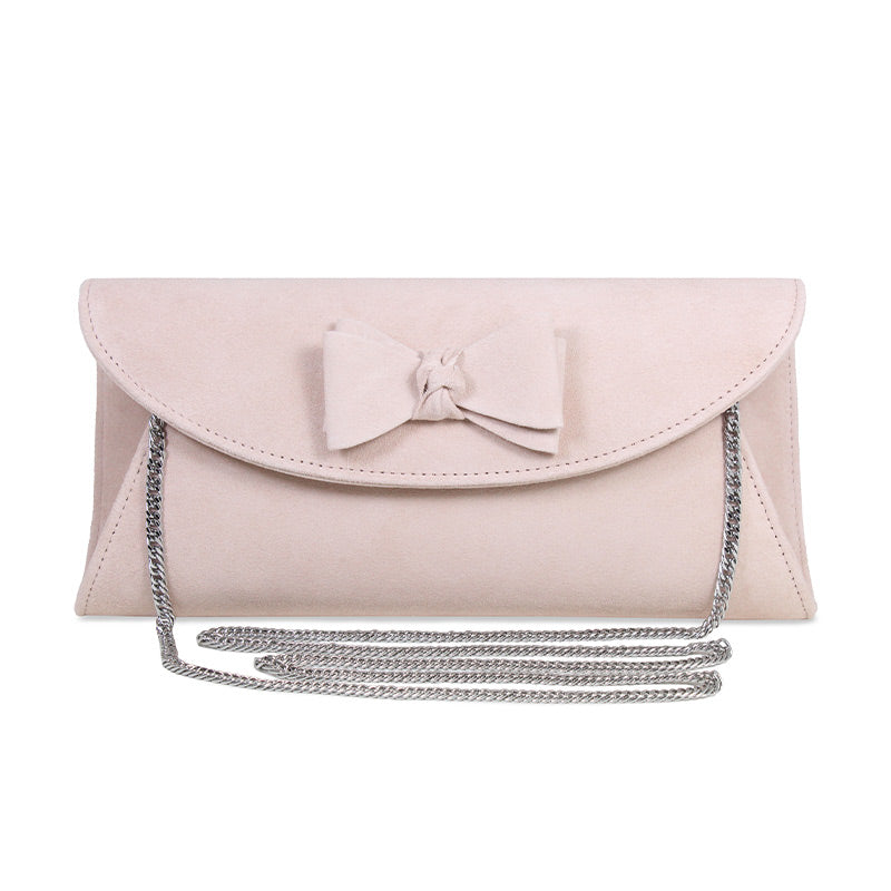 Jenna-Bow: Blush Suede – Envelope Clutch Bag | Sole Bliss