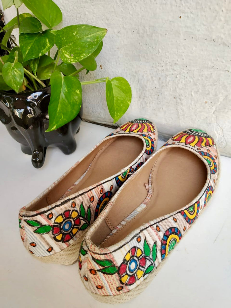 Madhubani Painted Jute Heeled Shoes – Dharang