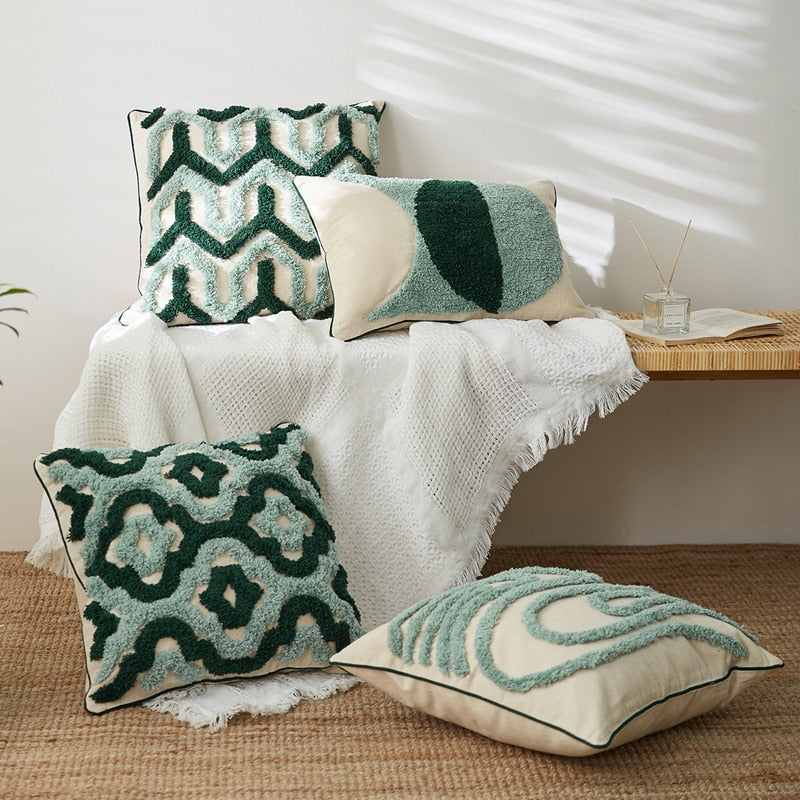 Teal and cream sales throw pillows