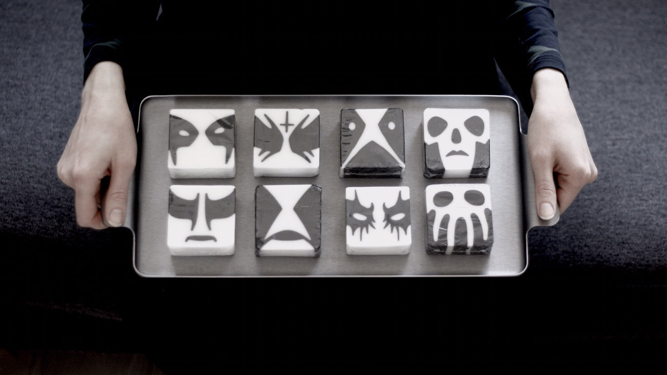Corpse paint soaps on a tray