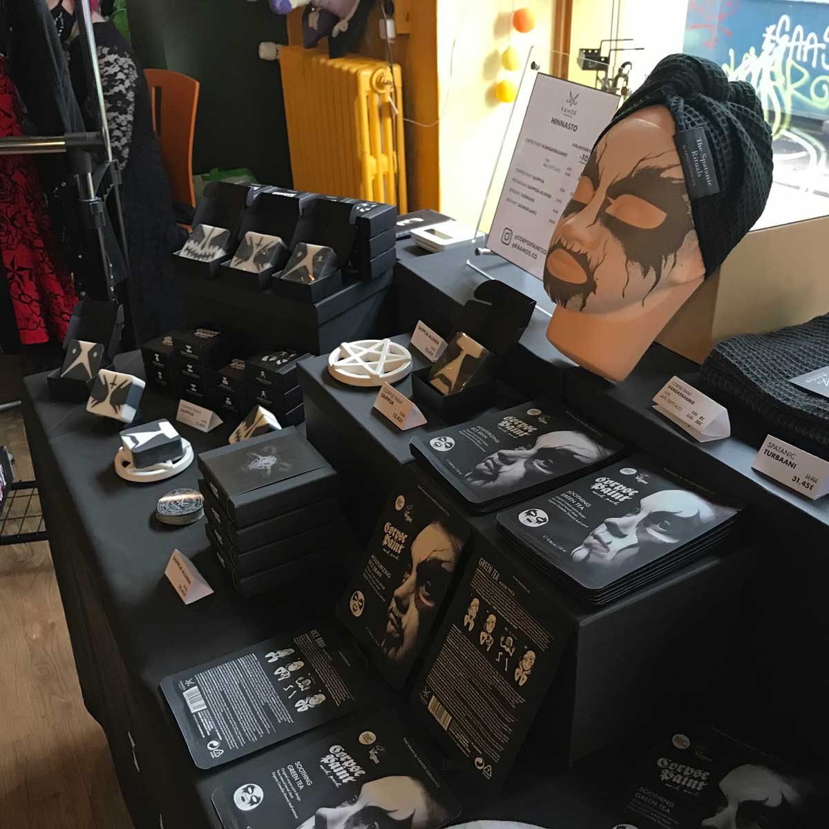 Kaamos Corpse Paint soaps table at Totentanz Halloween popup