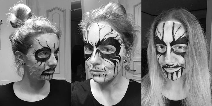 Testing corpse paint mask pack prototypes on my face