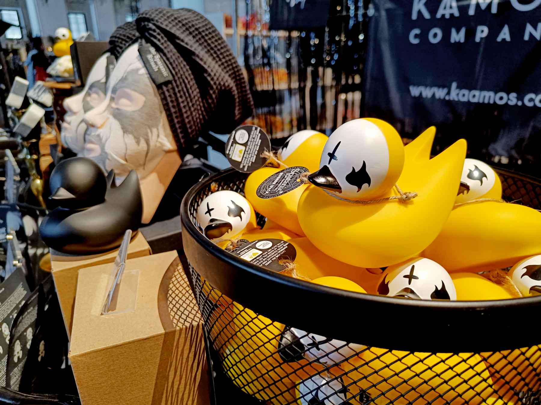 Spatanic rubber ducks with corpse paint designed by Kaamos Co
