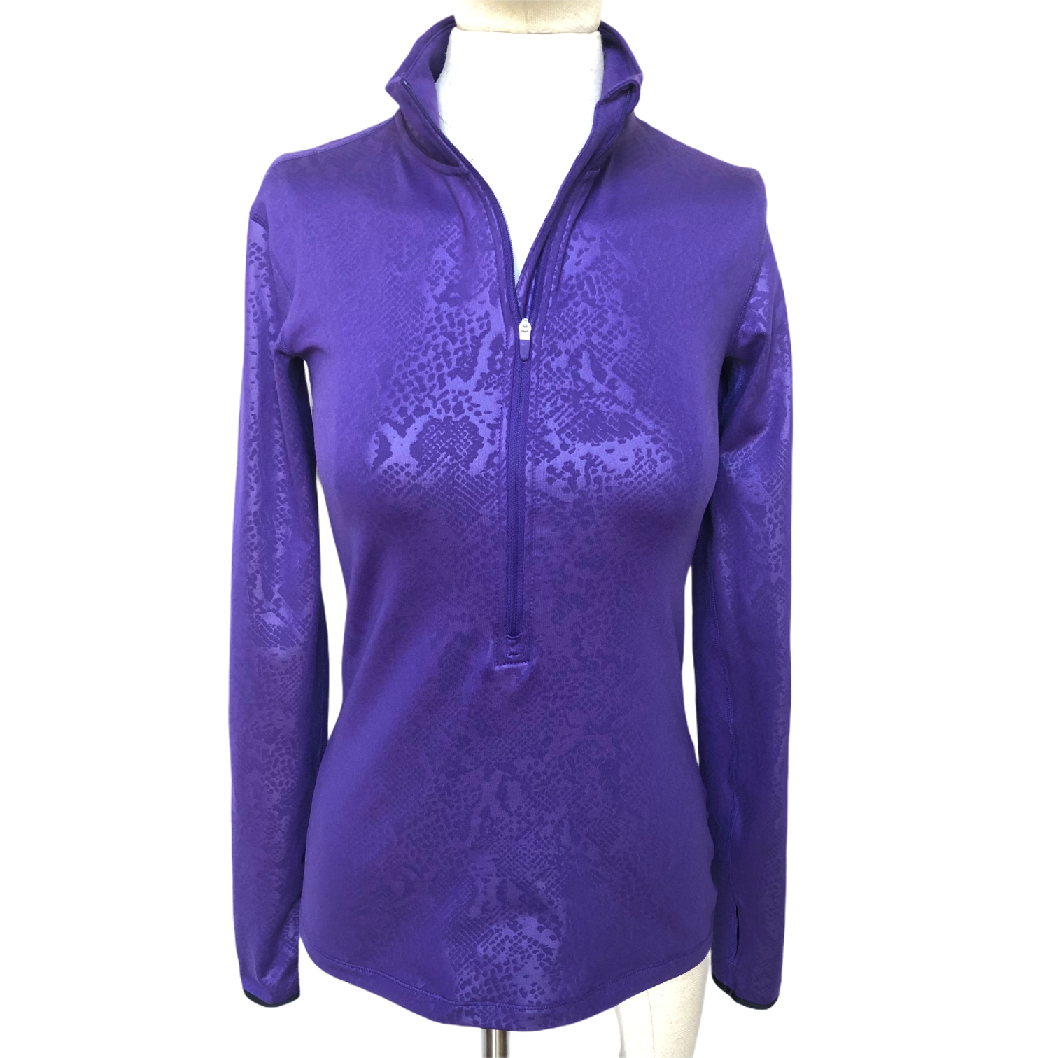 Nike Pro Womens Dri Fit 3/4 Zip Purple Print Long Sleeve Pullover Shir