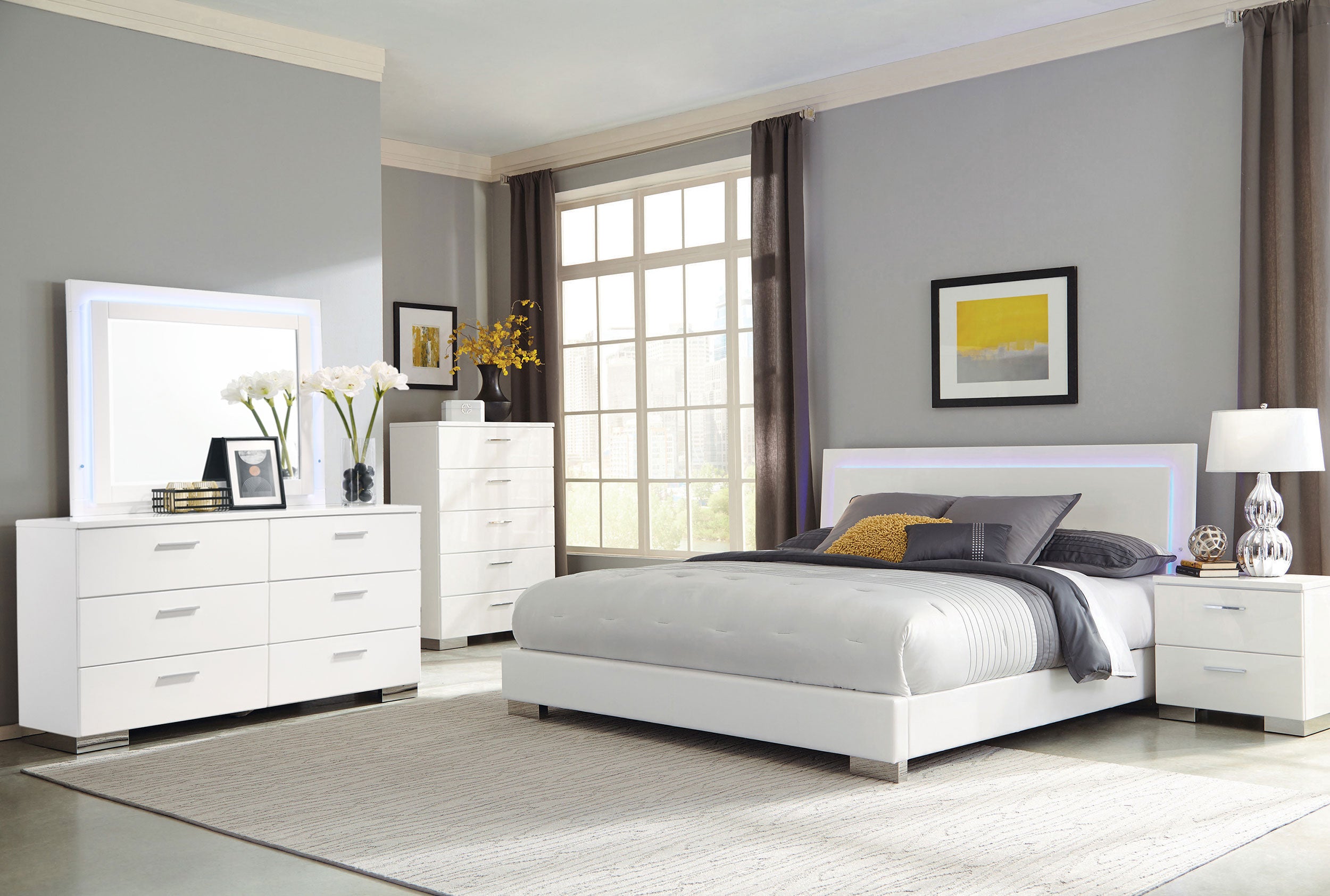 White High Gloss 5-piece Queen Bedroom Set - Felicity