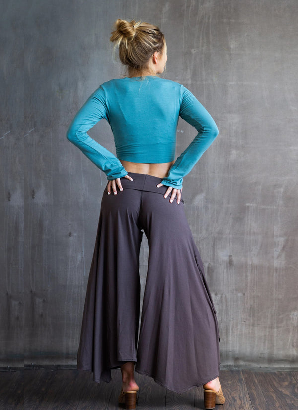 PIMOXV Irregular Gaucho Pants for Women High Waist Flowy Yoga