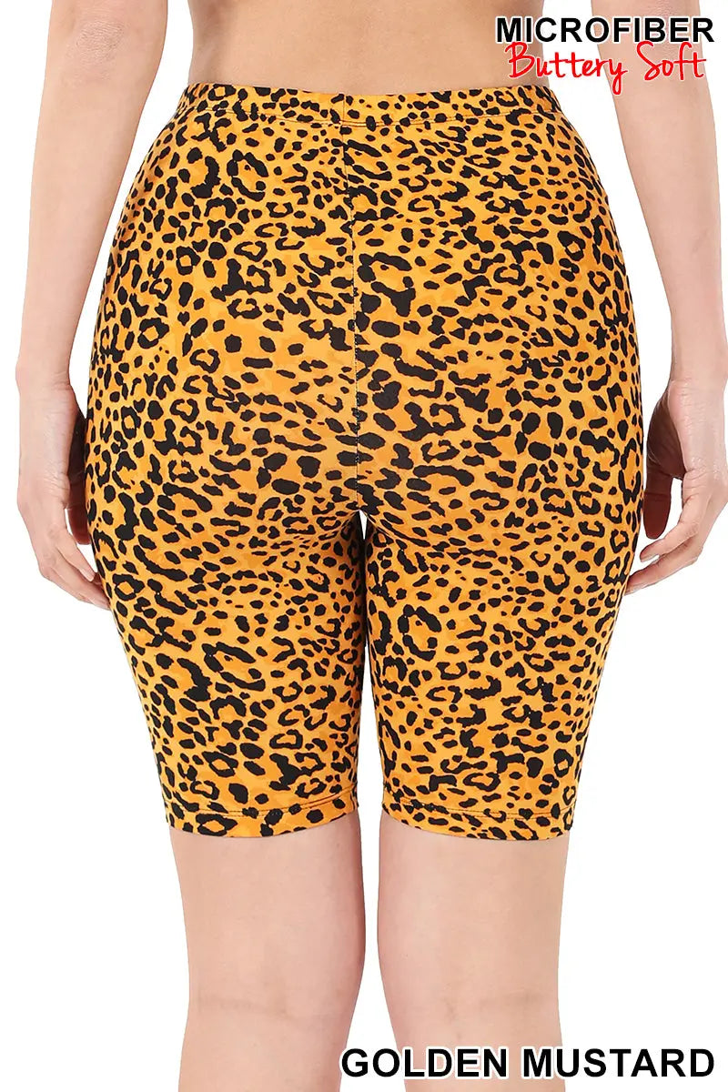 Zenana BRUSHED MICROFIBER LEOPARD BIKER SHORTS ORANGE