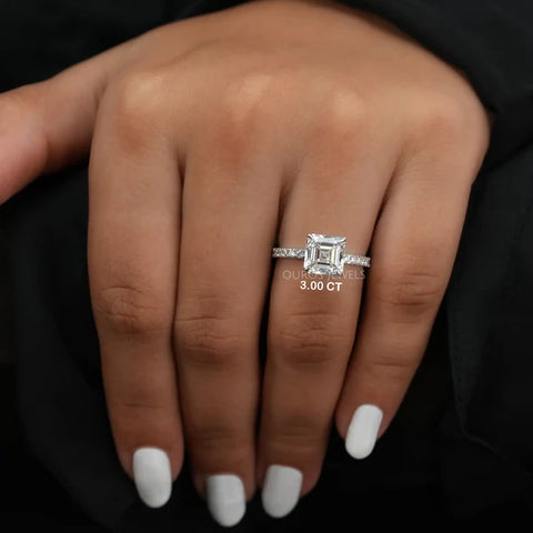 [Asscher Cut Solitaire Accent Diamond Engagement Ring]-[ouros jewels]
