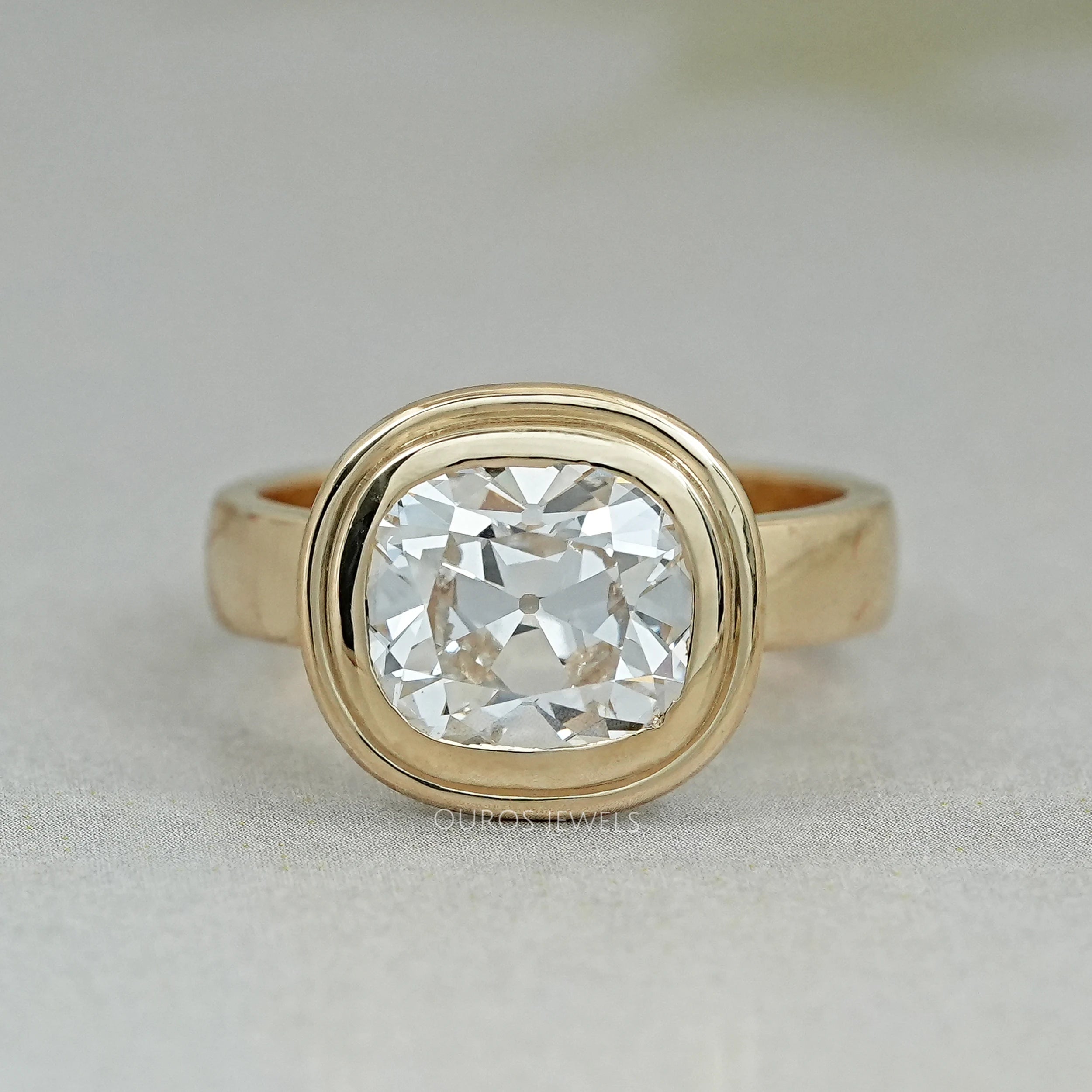 Old Mine Cushion Cut Bezel Set Ring