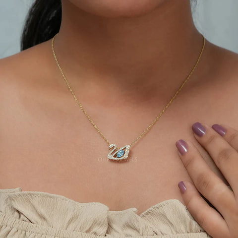 aptivating blue marquise diamond duck shape pendant for women, a whimsical blend of elegance and charm.