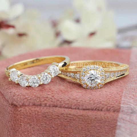 [Round diamond bridal ring wedding set for women]-[ouros jewels]