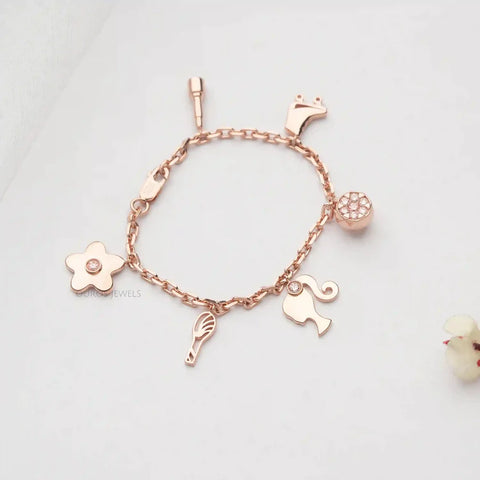 [Barbie diaries charm bracelet for her in rose gold]-[ouros jewels]