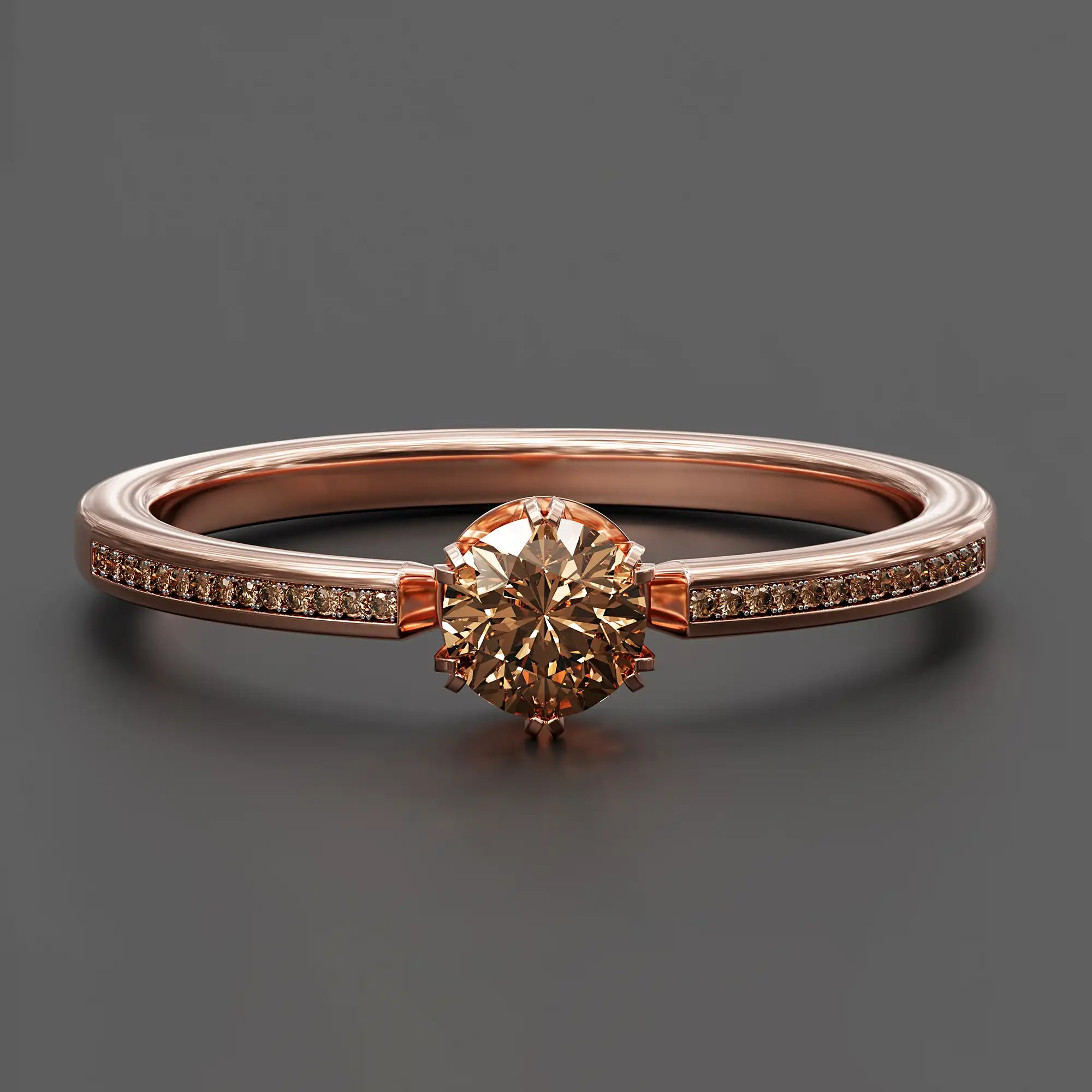 Brilliant round cut brown chocolate colored wedding ring in gold for bride