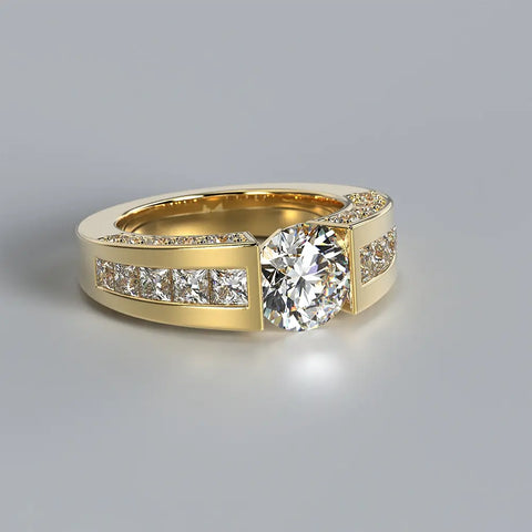 Yellow gold and diamond customized engagement ring for women to be gifted as a honesty and personalization choice to make a personality unique.
