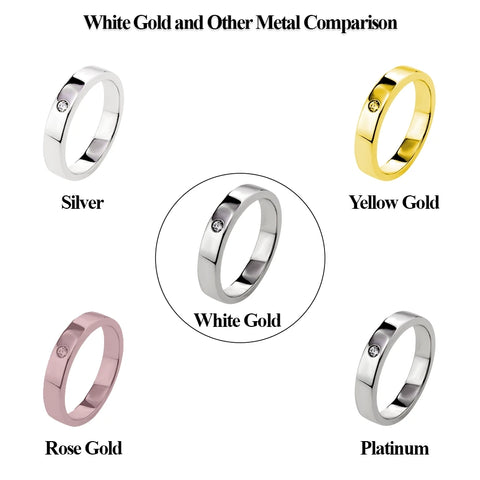 Your Signature Aura with a Symphony of Rings: Ethereal White Gold, Romantic Rose Gold, Opulent Platinum, Sleek Silver, and Timeless Yellow Gold – Each Ring Whispers a Unique Tale of Style and Elegance.