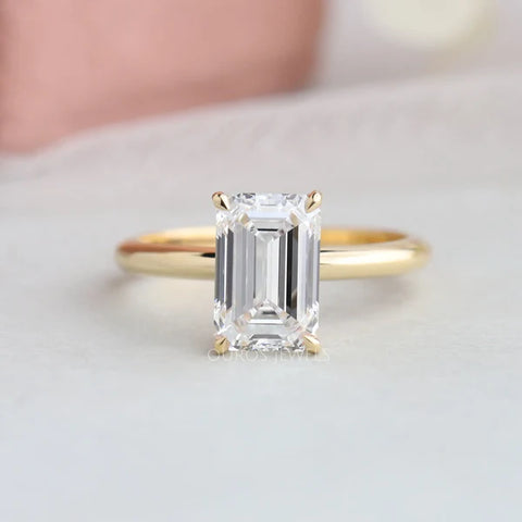[Emerald Cut Lab Diamond Solitaire Engagement Ring]-[ouros jewels]