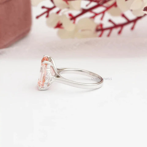 Captivating Pink Emerald Cut Diamond White Gold Engagement Ring – Timeless Elegance and Romance in a Stunning White Gold Setting.