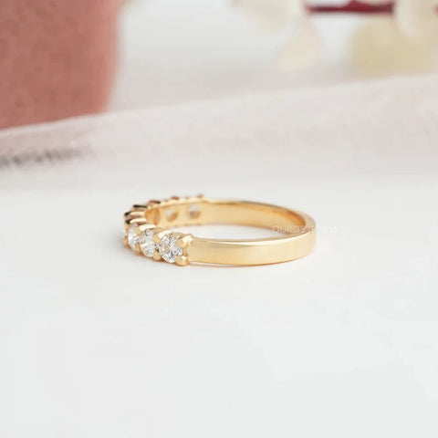 Yellow gold eternity band for wedding made with the brilliant cut lab-grown diamonds for commit a love relationship with real feelings.