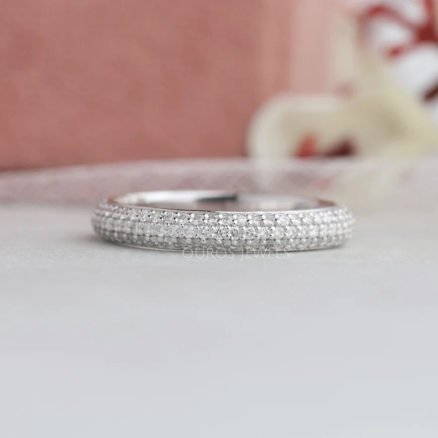 1.15 CTW round cut lab-grown diamond wedding pave band in 18KT white gold with VS clarity and EF color grade