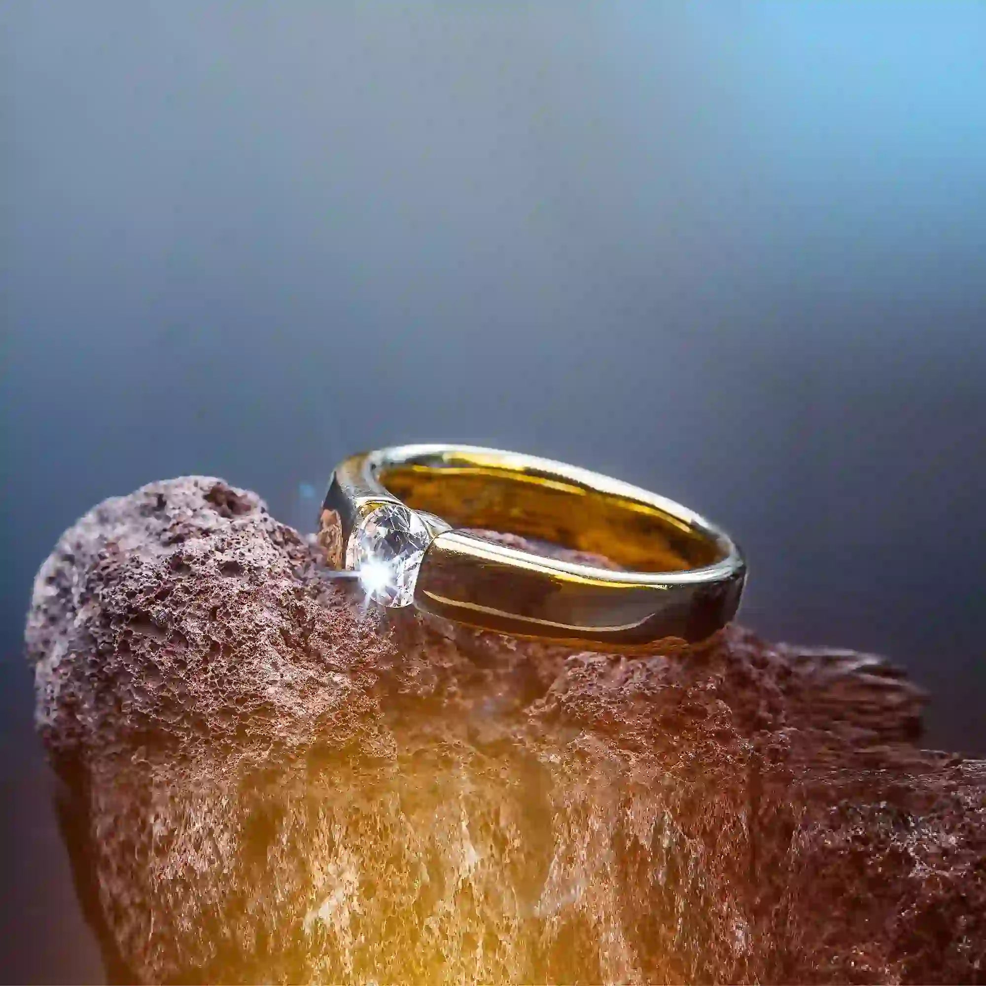 Diamond yellow gold engagement ring for men to be gifted as the love and personal commitment