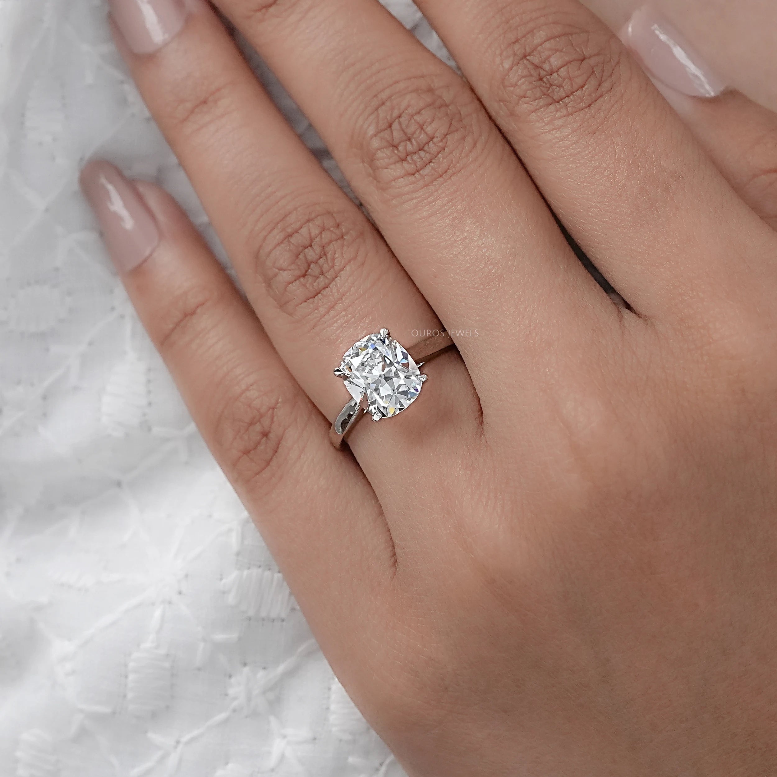 Old Mine Cushion Lab Diamond Solitaire Engagement Ring