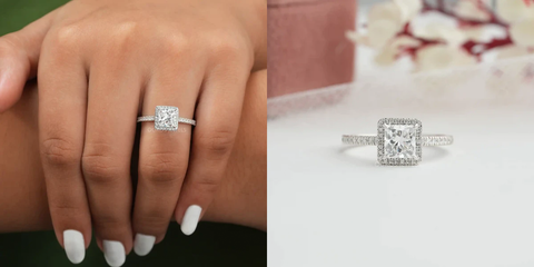 [princess cut halo engagement ring]-[ouros jewels]