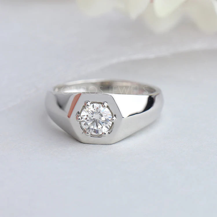 White gold men's engagement ring in prong setting for an unique look