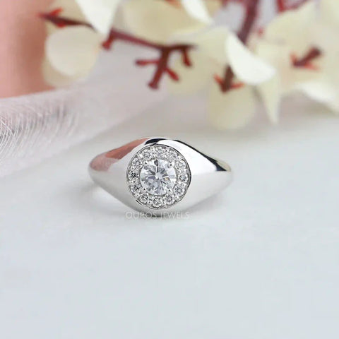 Round cut halo diamond solitaire Ring for men's