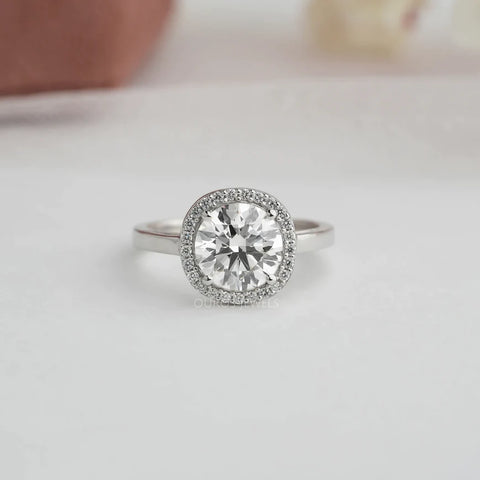 [2.5 carat weighted round diamond halo engagement ring in white gold-[ouros jewels]