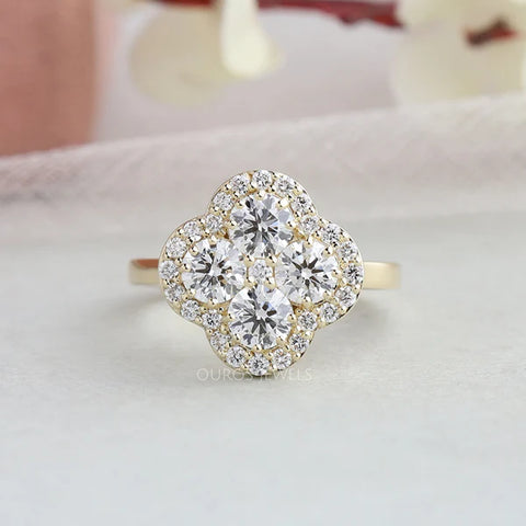 [Halo Flower Shape Round Lab Diamond Anniversary Ring]-[ouros jewels]