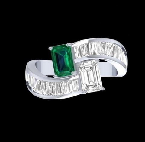 [Jackie Kennedy Engagement Ring in Emerald shape diamond]-[ouros jewels]