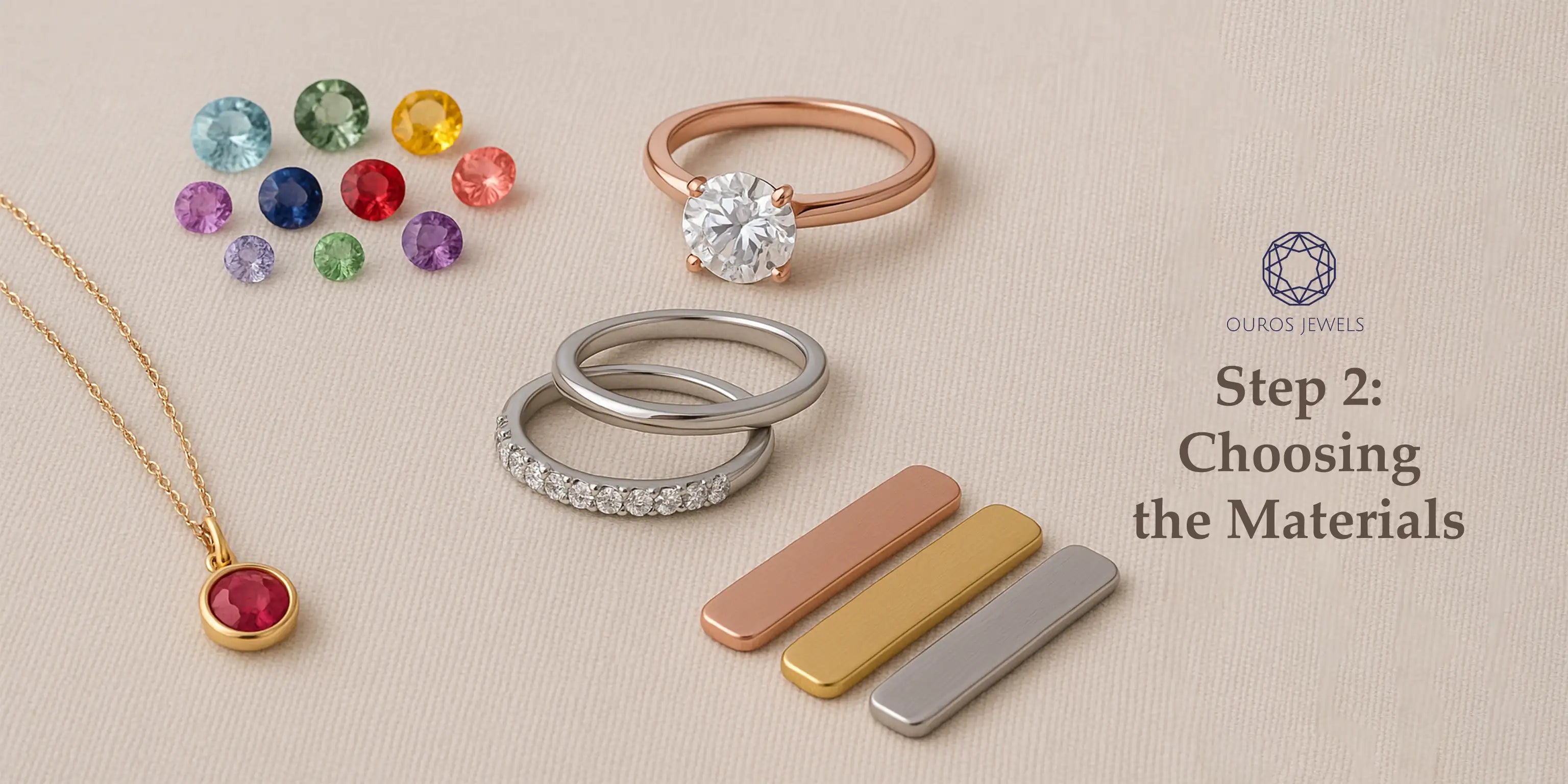 Ouros Jewels showcasing an oval-cut lab-grown diamond solitaire ring and matching wedding band set crafted with eco-friendly recycled rose gold and platinum