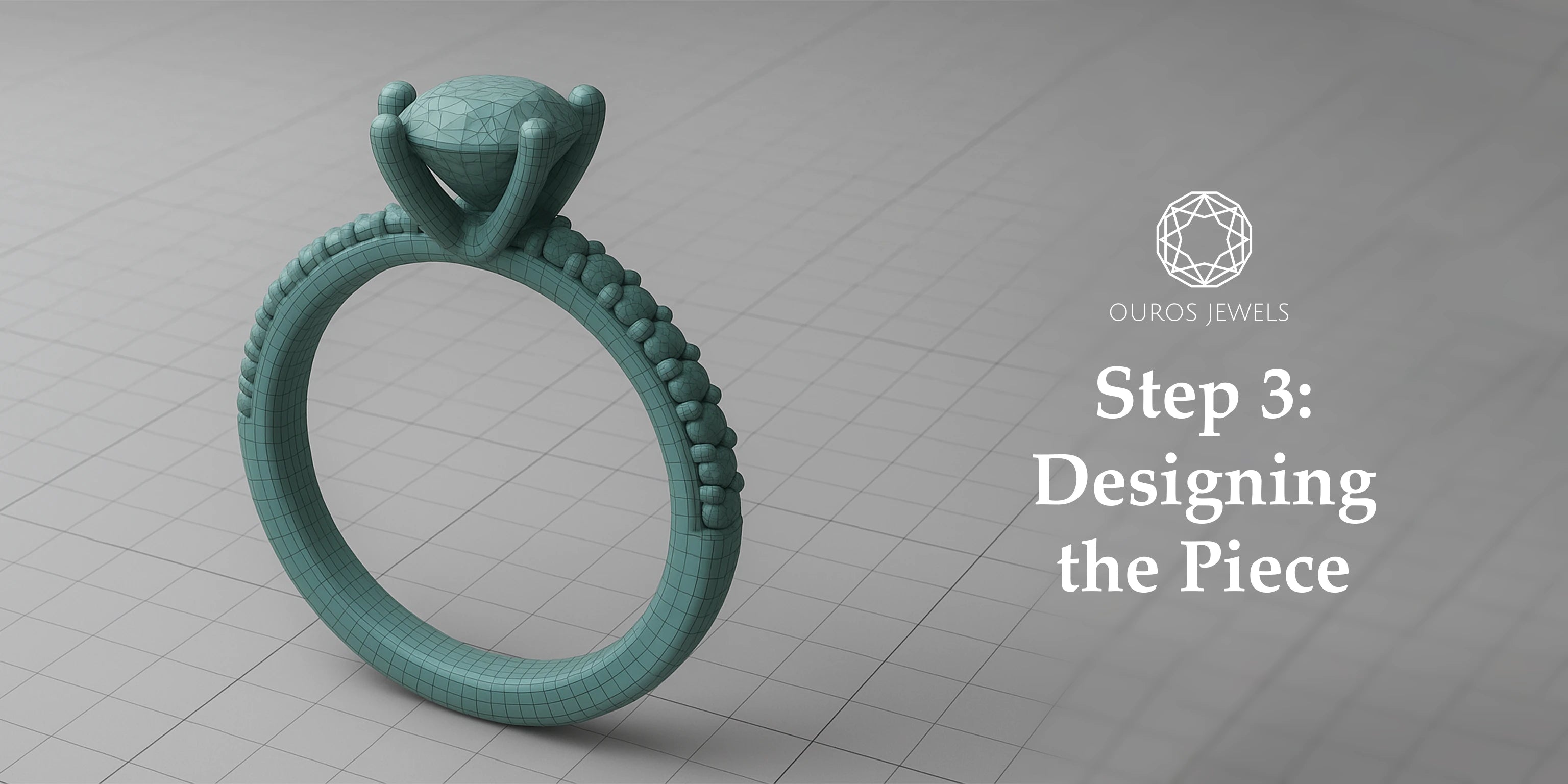 Ouros Jewels designer creating a 3D CAD model of a custom lab-grown diamond engagement ring